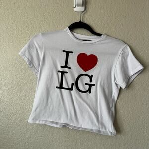 Lonely Ghost I Love LG Crew Neck Short Sleeve Cropped Tee White Small